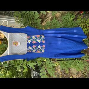 Vintage Licht Trachtenhaus Dirndl Dress Sz 10 Blue Oktoberfest Floral Embroidery